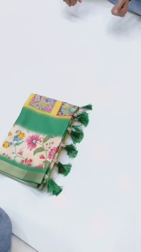 Original Soft Tussar Silk Sarees – Peacock Prints with Gold Zari Border.