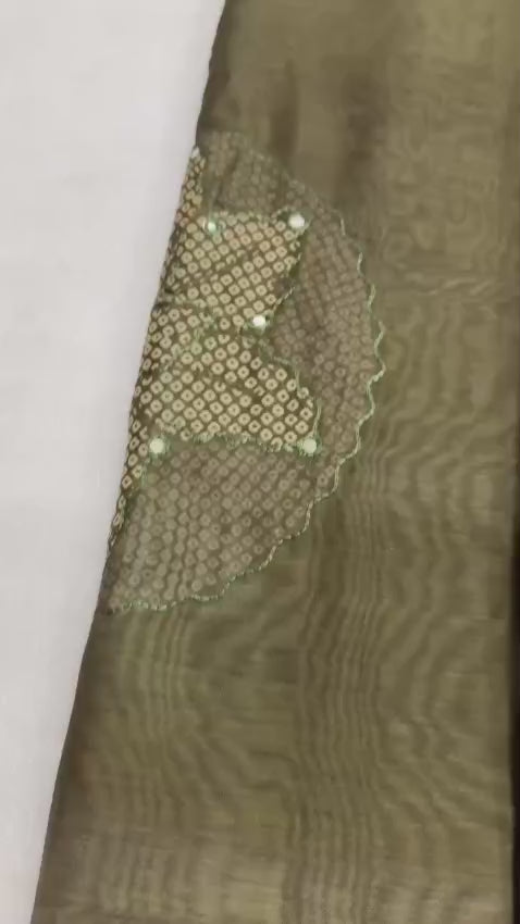 Pure Malai Cotton Saree – Bandhani Prints with Aari & Gota Mirror Work