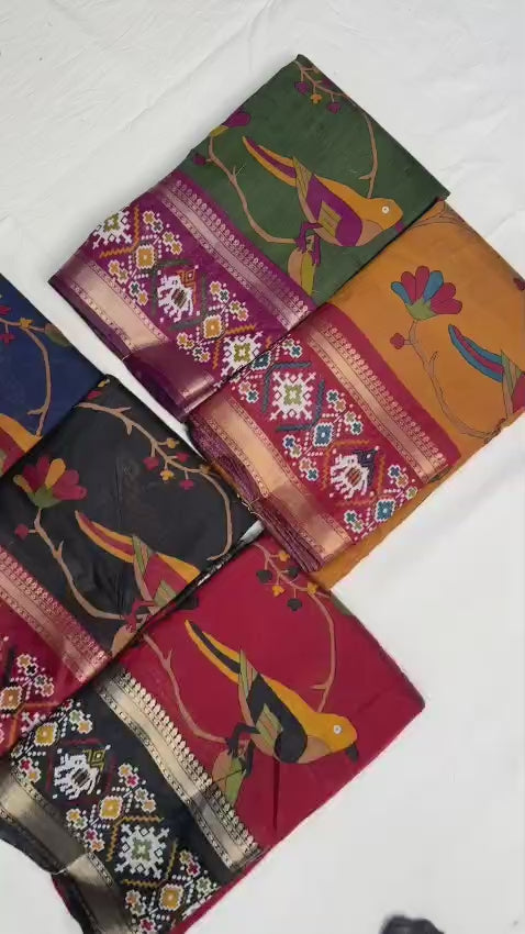 Premium Bomkai–Ikkat Inspired Silk Saree Patola – Heritage Elegance with Vibrant Motifs