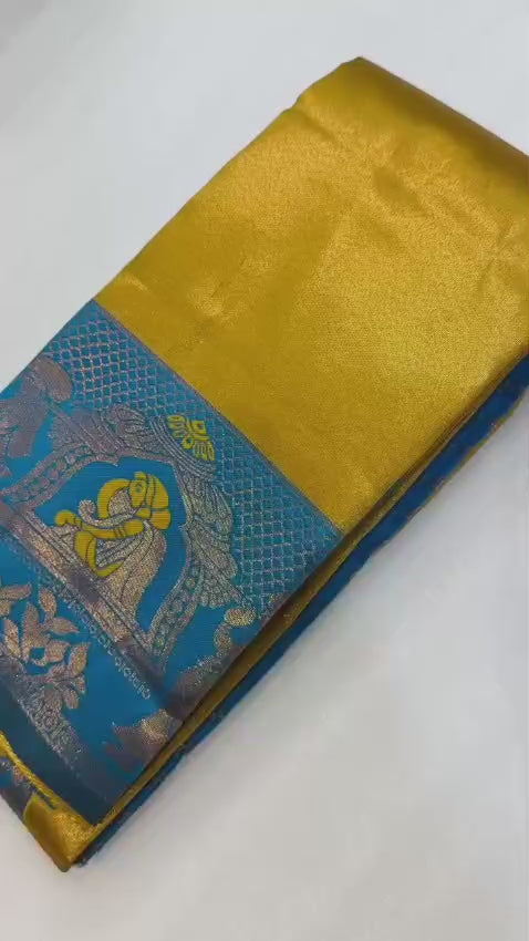 Kanjeevaram/Elampillai Pattu Silk Saree with Misri Fold – Traditional Grandeur for Boutique Displays & Wedding Season Gifting