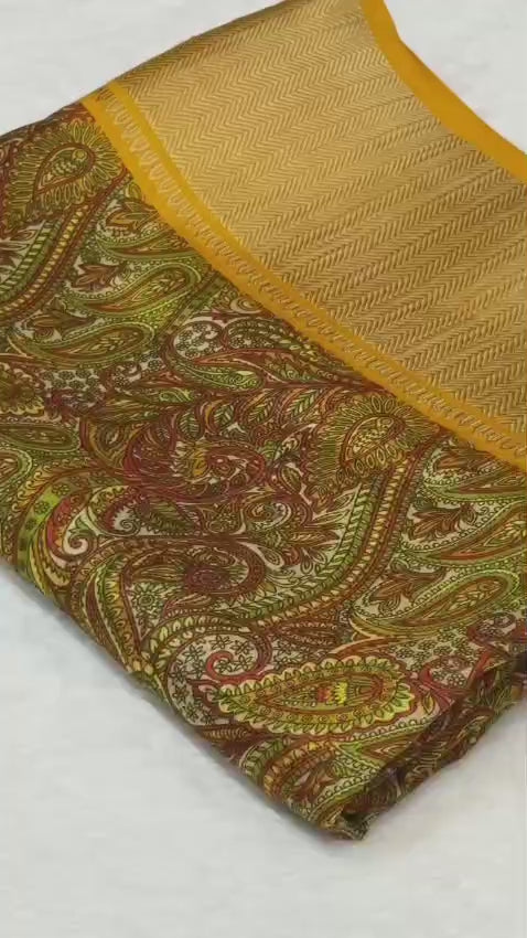 Dola Silk Saree with Kashmiri Print & Zari Border – Elegant New Arrival