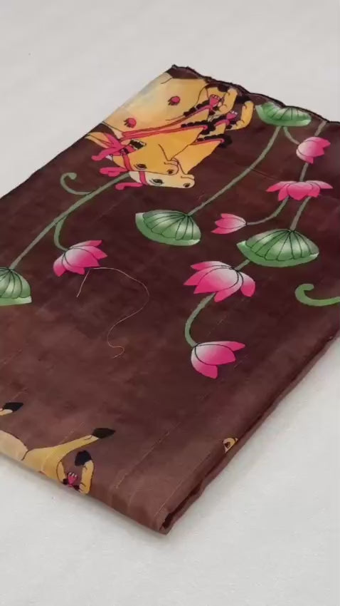 Handloom Tussar Silk Saree with Kalamkari Digital Print & Arco Border – Premium Collection