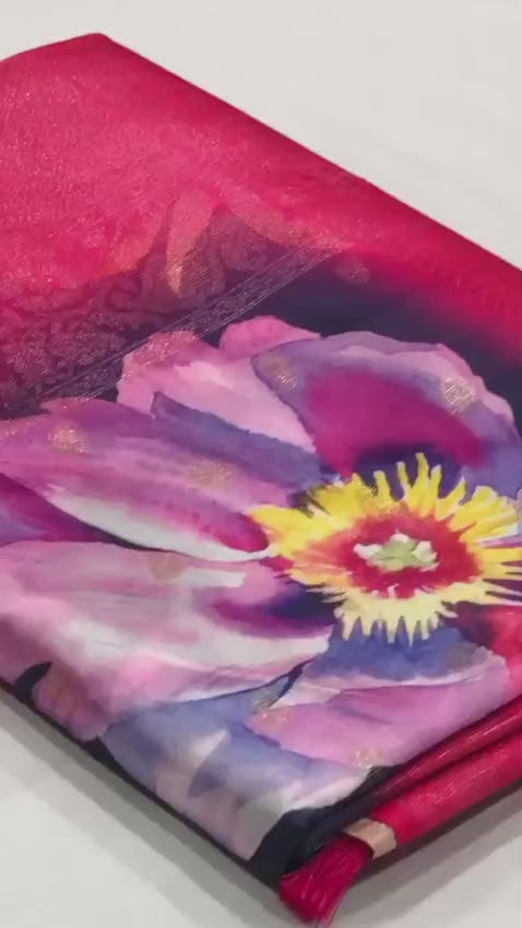 Soft Banarasi Silk Saree with Kalamkari Digital Print & Zari Weaving – Regal Party Wear for Boutique Displays & Festive Gifting