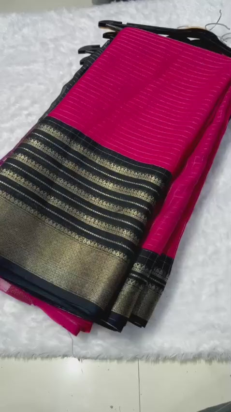 Soft Heavy Mysore Silk Saree – Two Tone Silk with All‑Over Jari Weaving & Contrast Borders.