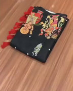 Handloom Tussar Silk Kalamkari Digital Print Saree with Tassel Pallu