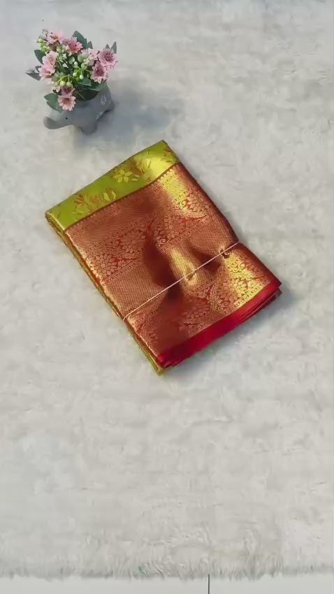 Bridal Kanjivaram Semi Silk Saree with Rich Weaving & Traditional Zari Border – Premium Wedding Wear for Boutique Displays & Festive Gifting