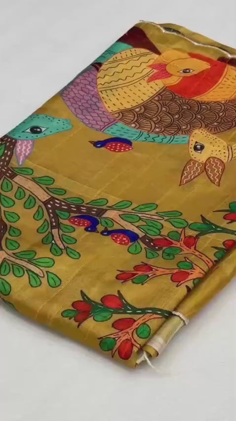 Handloom Tussar Silk Saree with Kalamkari Digital Print & Arco Border – Premium Collection