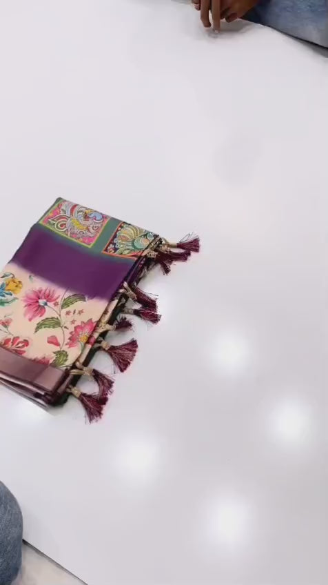 Original Soft Tussar Silk Sarees – Peacock Prints with Gold Zari Border.