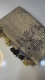 Soft Linen Cotton Saree with Aari Mirror Work & Tassled Pallu – Premium New Arrival