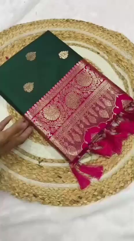 Pure Banarasi Silk Saree with Rich Mina Work & Butti Design – Regal Grandeur for Boutique Displays & Wedding Season Gifting