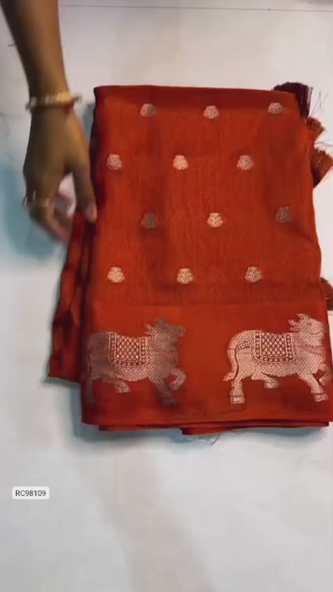 Soft Dola Silk Saree – Uniform Design with Jacquard Butti & Contrast Zari Cow Borders