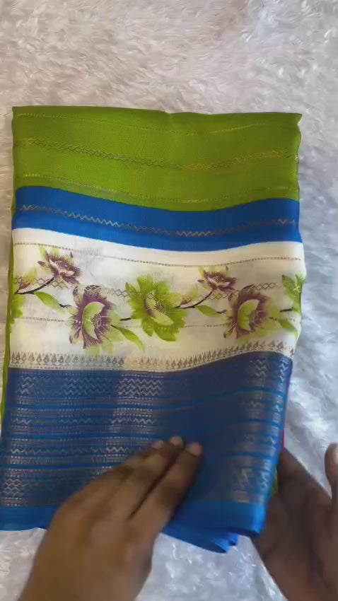 Heavy Mysore Silk Saree with All-Over Weaving & Two-Tone Padding Border – Luxe Ethnic Statement Piece