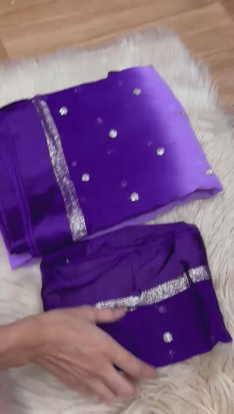 Satin Patta Pure Viscose Georgette Saree – Fancy Sequins Work with Satin Border.