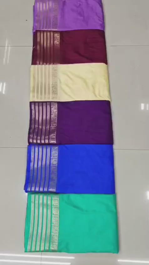 Semi Mysore Crape Silk Saree with Fancy Border & Chit Pallu – Soft Elegance for Boutique Displays & Festive Bulk Orders