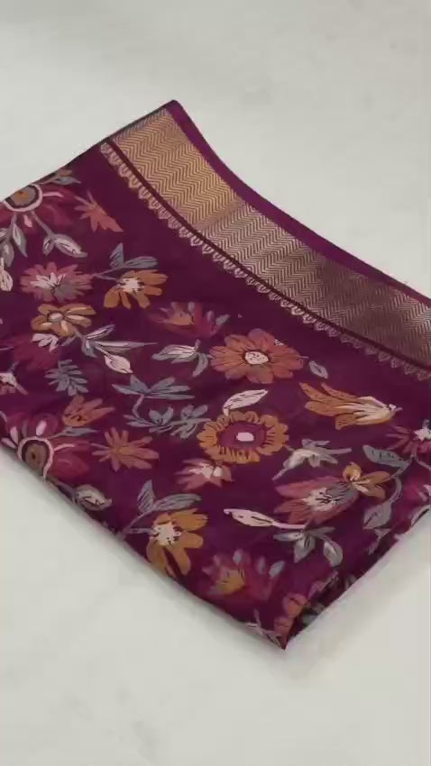 Beautiful Dola silk sarees Floral print along with zari border