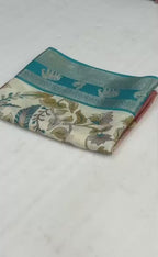 Premium Soft Dola Silk Saree with Kalamkari Print, Elephant & Peacock Weaving – Elegant Boutique Collection