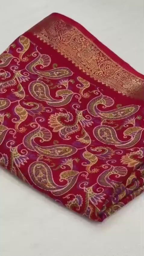 Soft Mul Mul Cotton Saree with Kashmiri Print & Jacquard Border – Elegant Boutique Collection