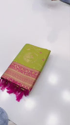 Soft Banarasi Silk Saree – Meenakari Jaal with Gold Zari Border & Rich Pallu