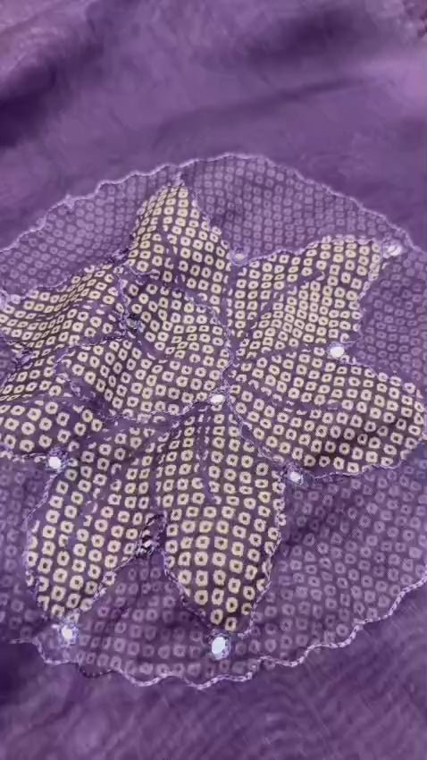 Pure Malai Cotton Saree – Bandhani Prints with Aari & Gota Mirror Work