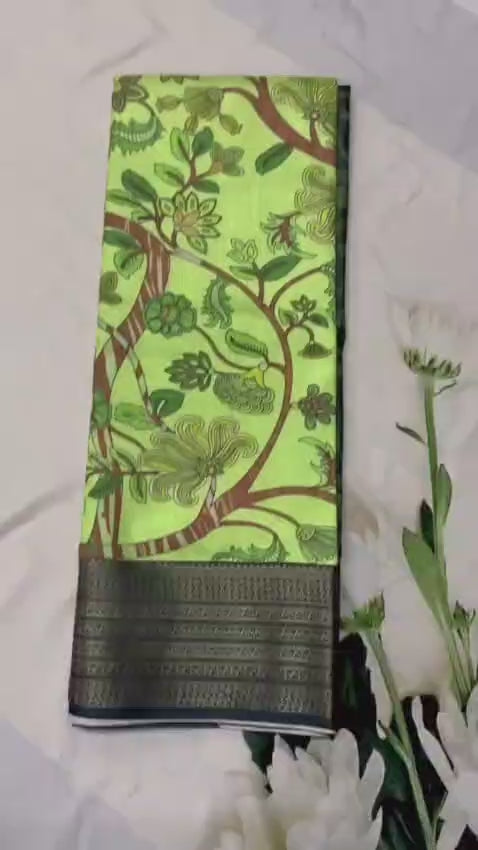 Fashion Fusion Semi-Crepe Saree with Tanjore & Floral Gap Border + Striped Pallu – Artistic Elegance for Boutique Displays & Festive Gifting