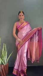 Beautiful Art Silk Jacquard Border Saree With Unstitched Running Blouse