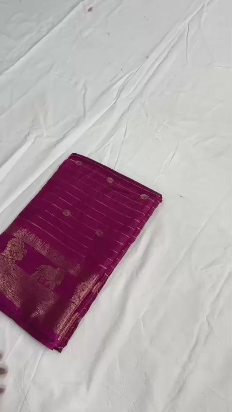 🌿 Premium Fox Georgette Saree – Kalamkari Border, Copper Zari Weaving & Designer Butti Blouse 🌿