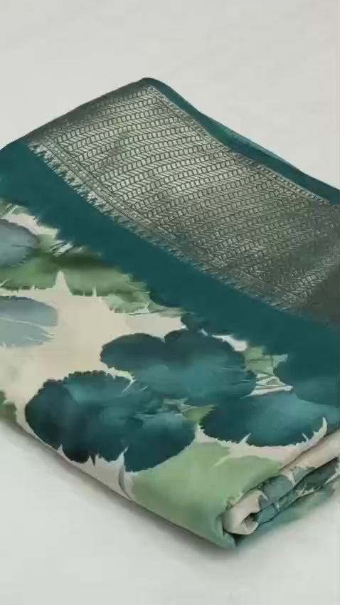 Dola Silk Saree with Floral Print & Zari Border – Graceful Bloom for Boutique Displays & Festive Bulk Orders