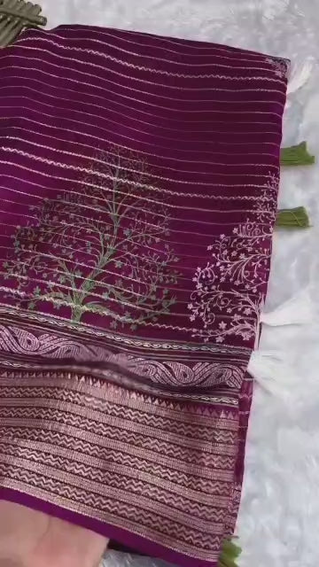 Pure Zari Moss Printed Saree with Jacquard Border & Tassel Pallu – Graceful Charm for Boutique Displays & Festive Bulk Orders