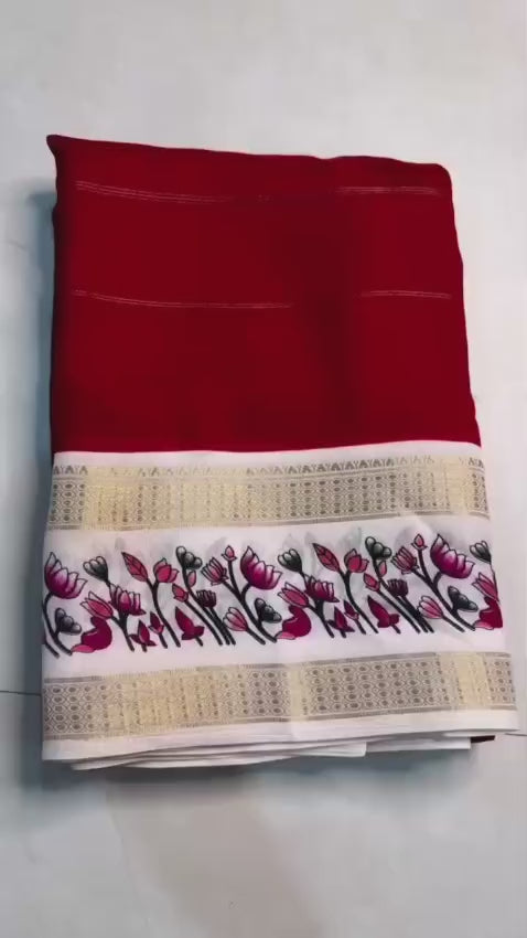 Soft Marsh Melon Saree – Self Jacquard Design with Contrast Zari Hamsa Borders.