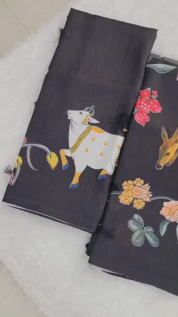 Heavy Handloom Tussar Silk Saree with Animal Digital Print & Matching Blouse – Premium Festive Collection