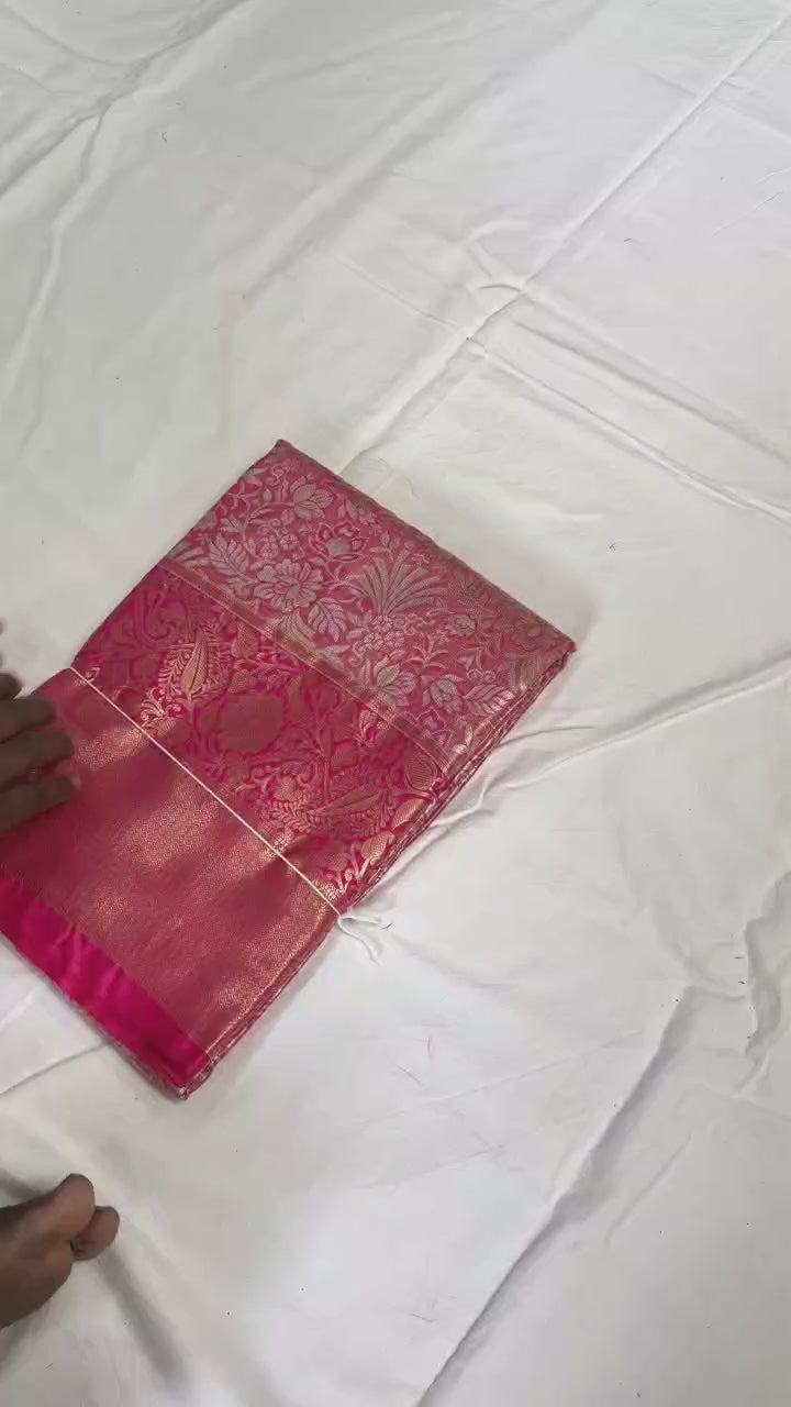 Bridal Kanchipuram Silk Saree – Royal Zari Weave with Floral & Paisley Motifs