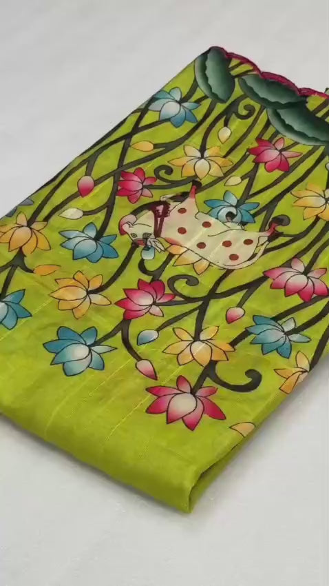 Handloom Tussar Silk Saree with Kalamkari Digital Print & Arco Border – Premium Collection