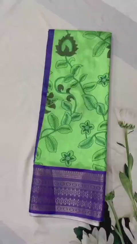 Fashion Fusion Semi-Crepe Saree with Tanjore & Floral Gap Border + Striped Pallu – Artistic Elegance for Boutique Displays & Festive Gifting