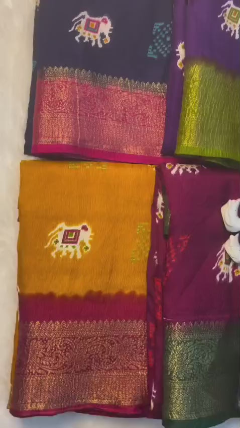 Premium Dola Silk Saree – Soft, Lightweight with Elephant Theme & Contrast Weaving
