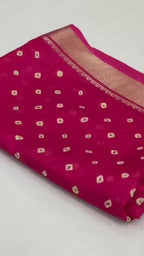 Dola Silk Saree with Bandhani Print & Zari Border – Festive Radiance for Boutique Displays