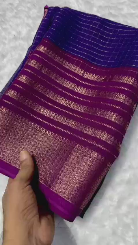 Soft Heavy Mysore Silk Saree – Two Tone Silk with All‑Over Jari Weaving & Contrast Borders.