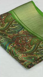 Dola Silk Saree with Kashmiri Print & Zari Border – Elegant New Arrival