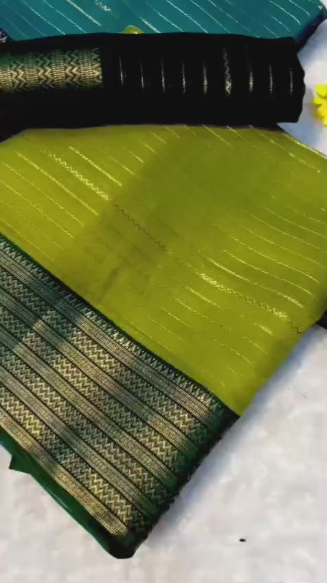 Heavy Mysore Silk Saree with All-Over Weaving & Two-Tone Padding Border – Elegant Ethnic Wear for Boutique Displays & Festive Gifting